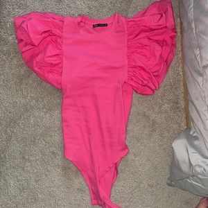 ZARA pink puffy sleeve body suit